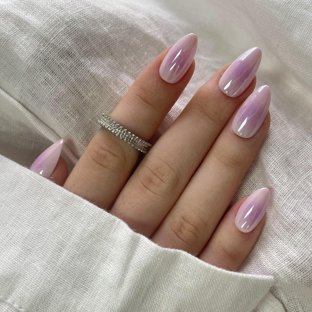 Pink Chrome Almond Press-Ons | 32 Nails Set