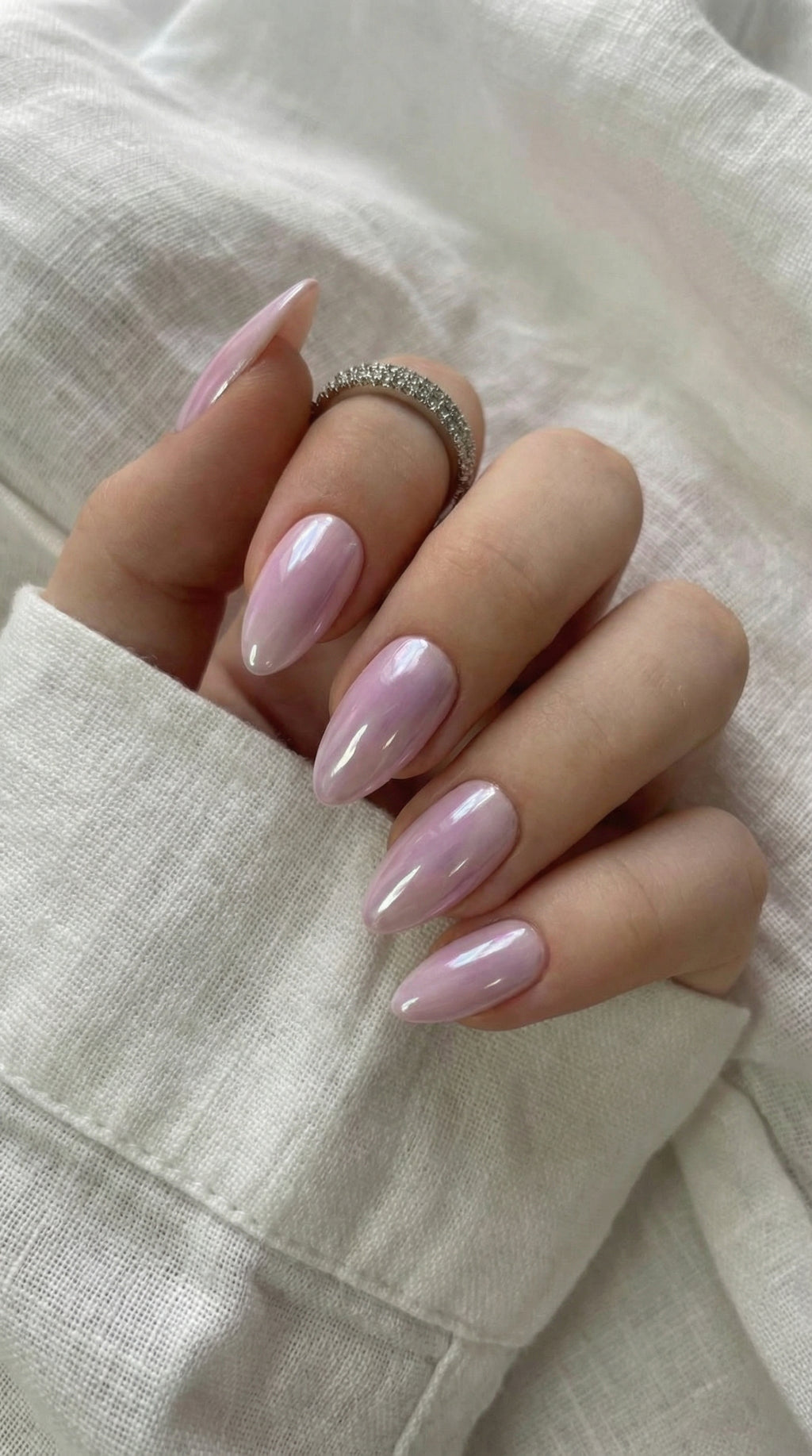 Pink Chrome Almond Press-Ons | 32 Nails Set
