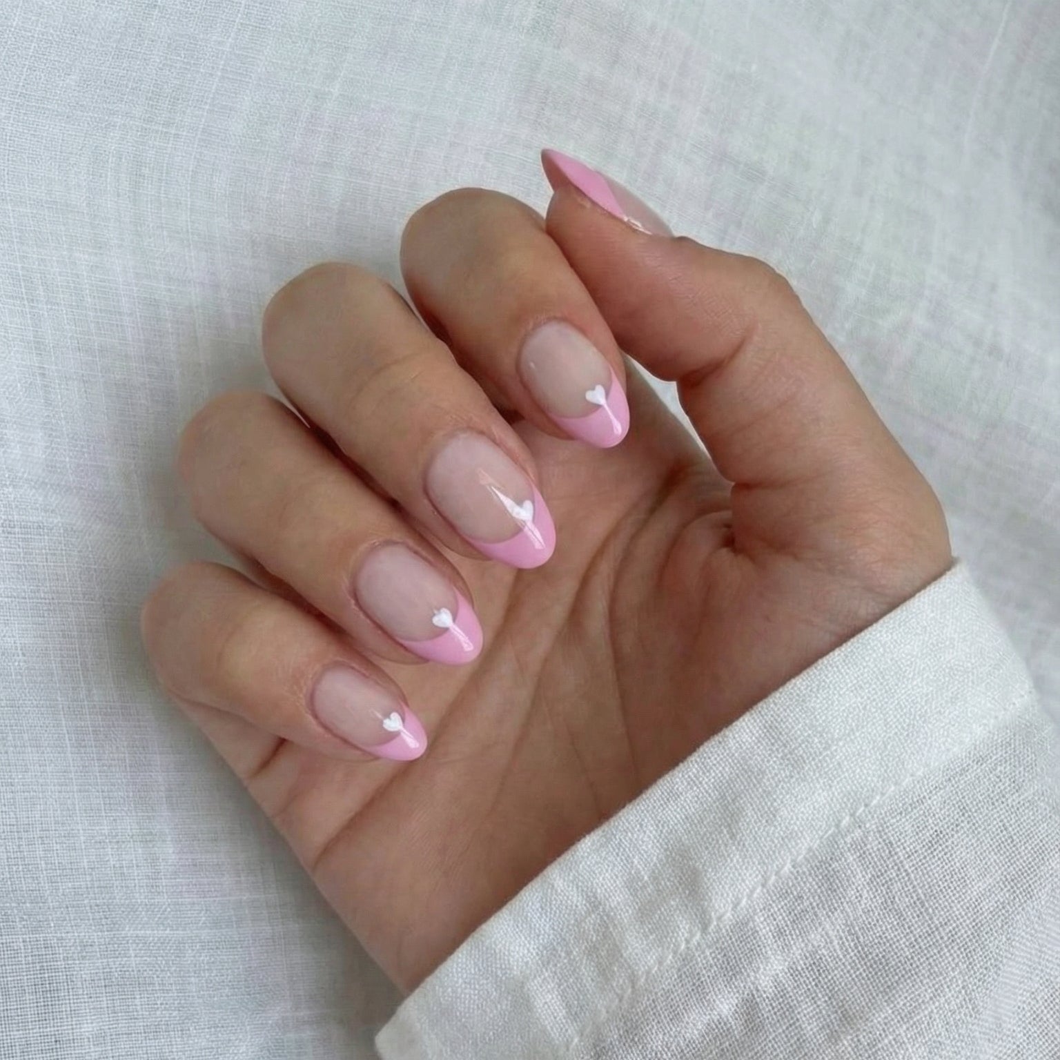 Pink French Tip Press-On Nails | Short Oval Luxury Nails | 32 Nail Sizes
