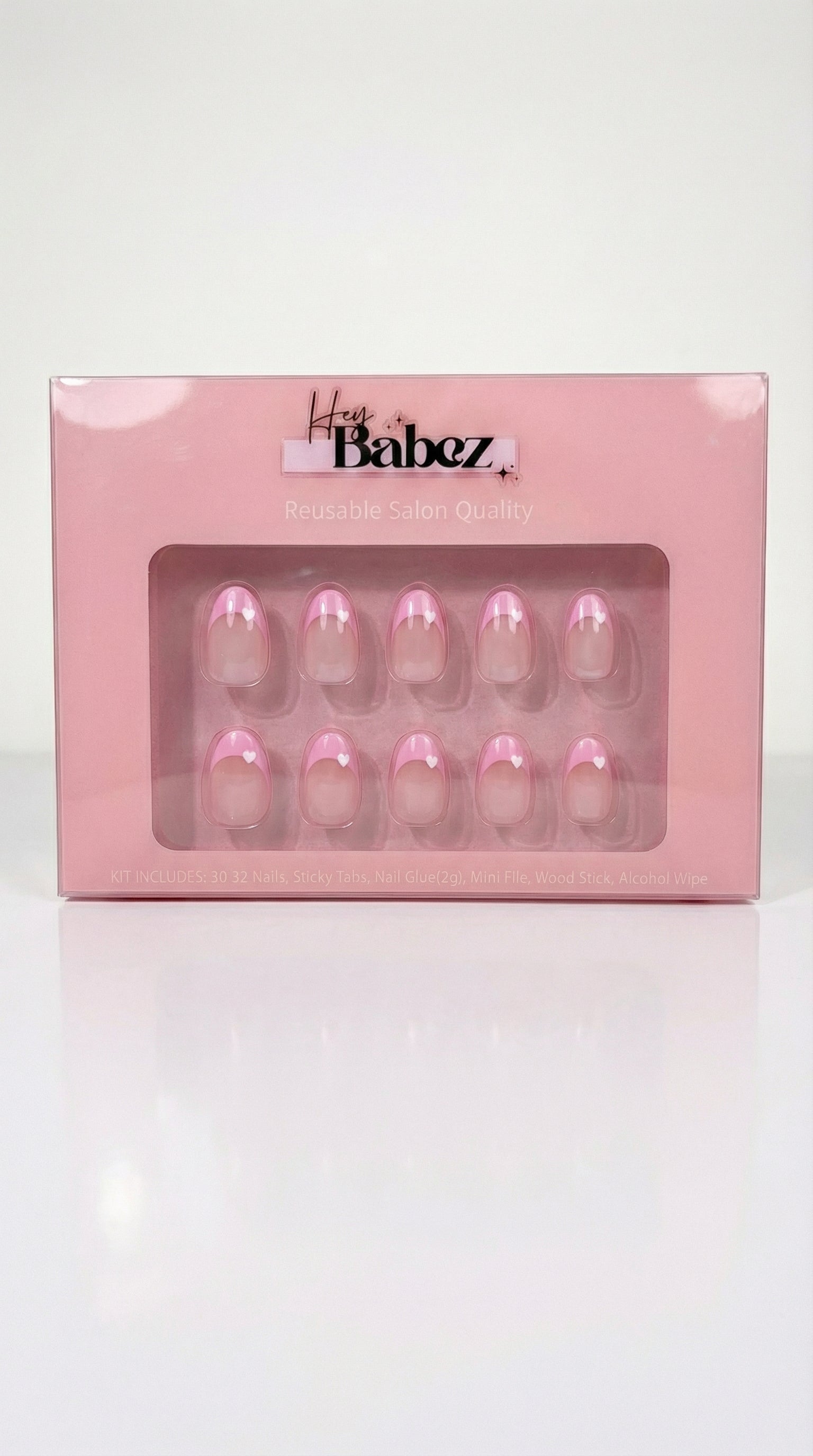 Pink French Tip Press-On Nails | Short Oval Luxury Nails | 32 Nail Sizes