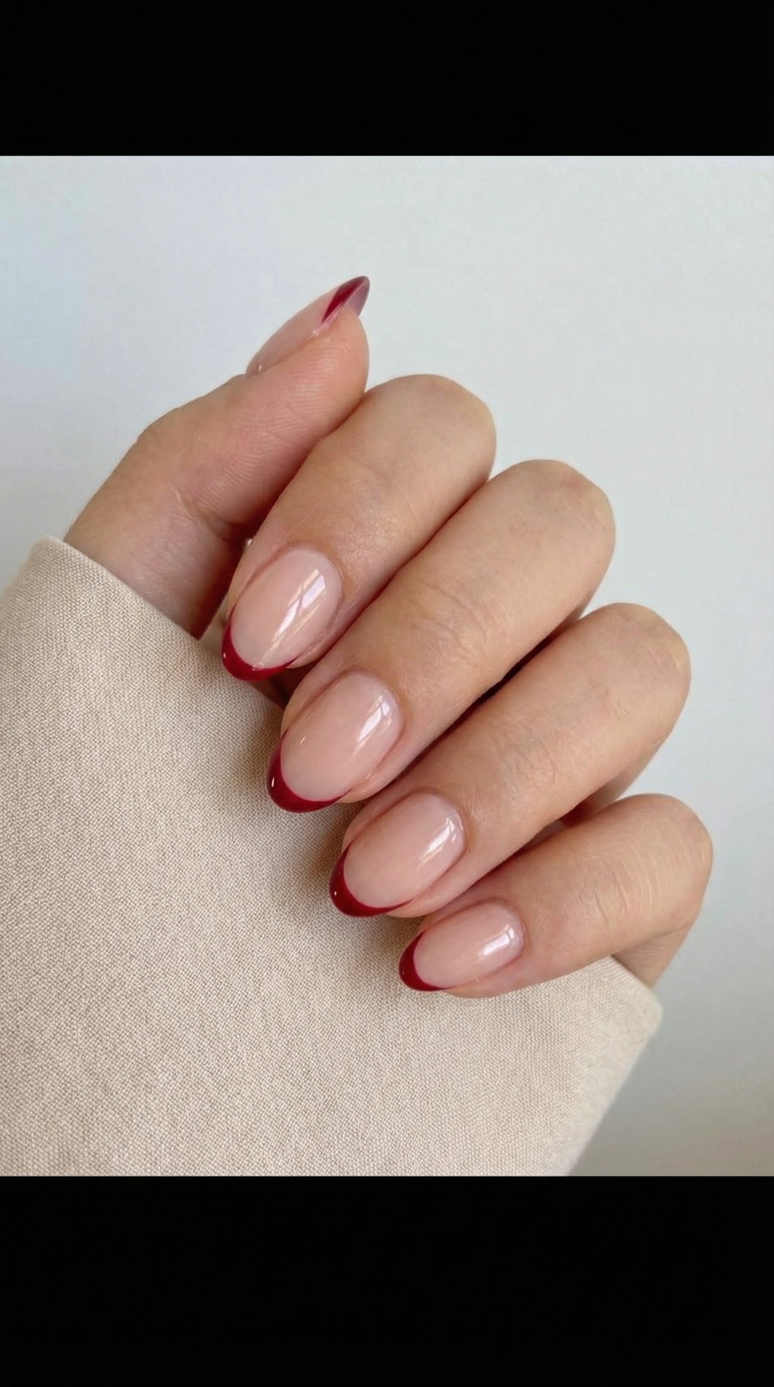 Red French Tip Press-On Nails – Almond Shape | 32 Nails Set