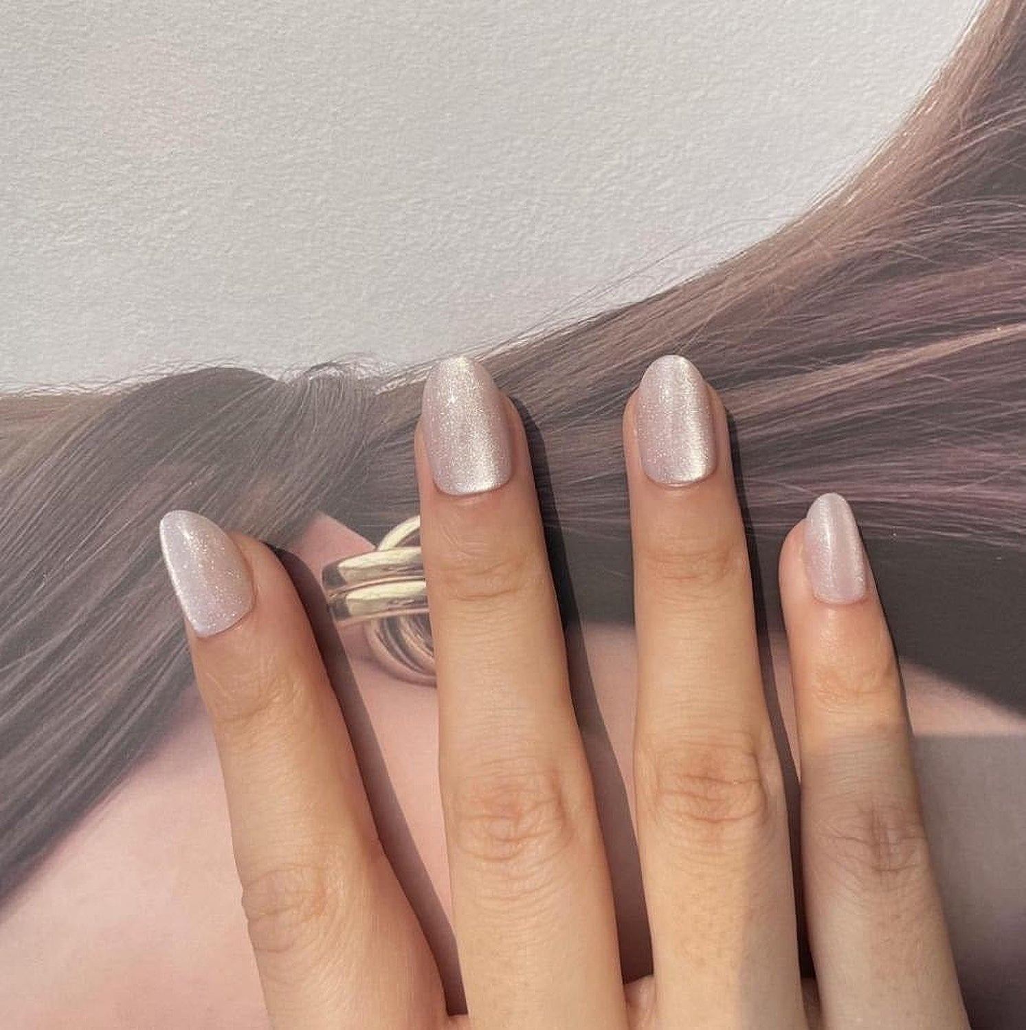 Angel Dust Shimmer iridescent press-on nails almond shape India - HeyBabes