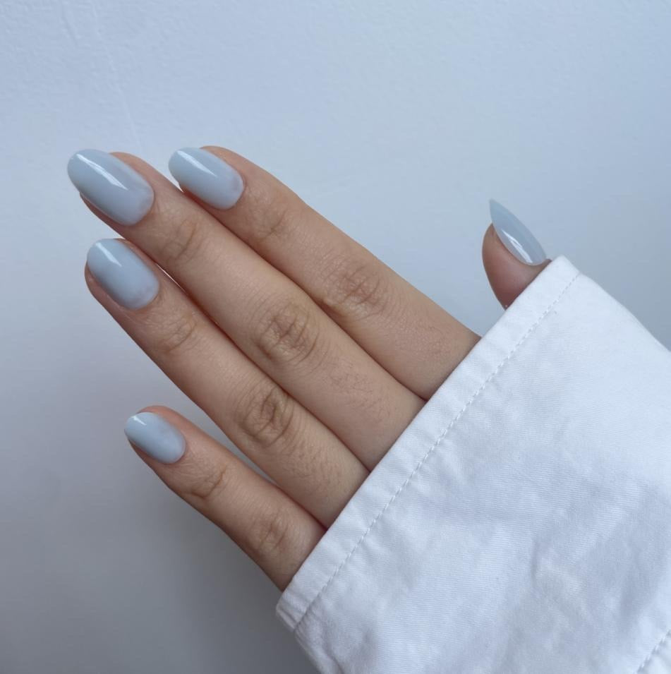 Soft Pastel Grey Press-On Nails – Short Oval Shape