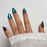 Green Metallic Almond Press On Nails - HeyBabes India