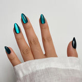 Green Metallic Almond Press On Nails - HeyBabes India