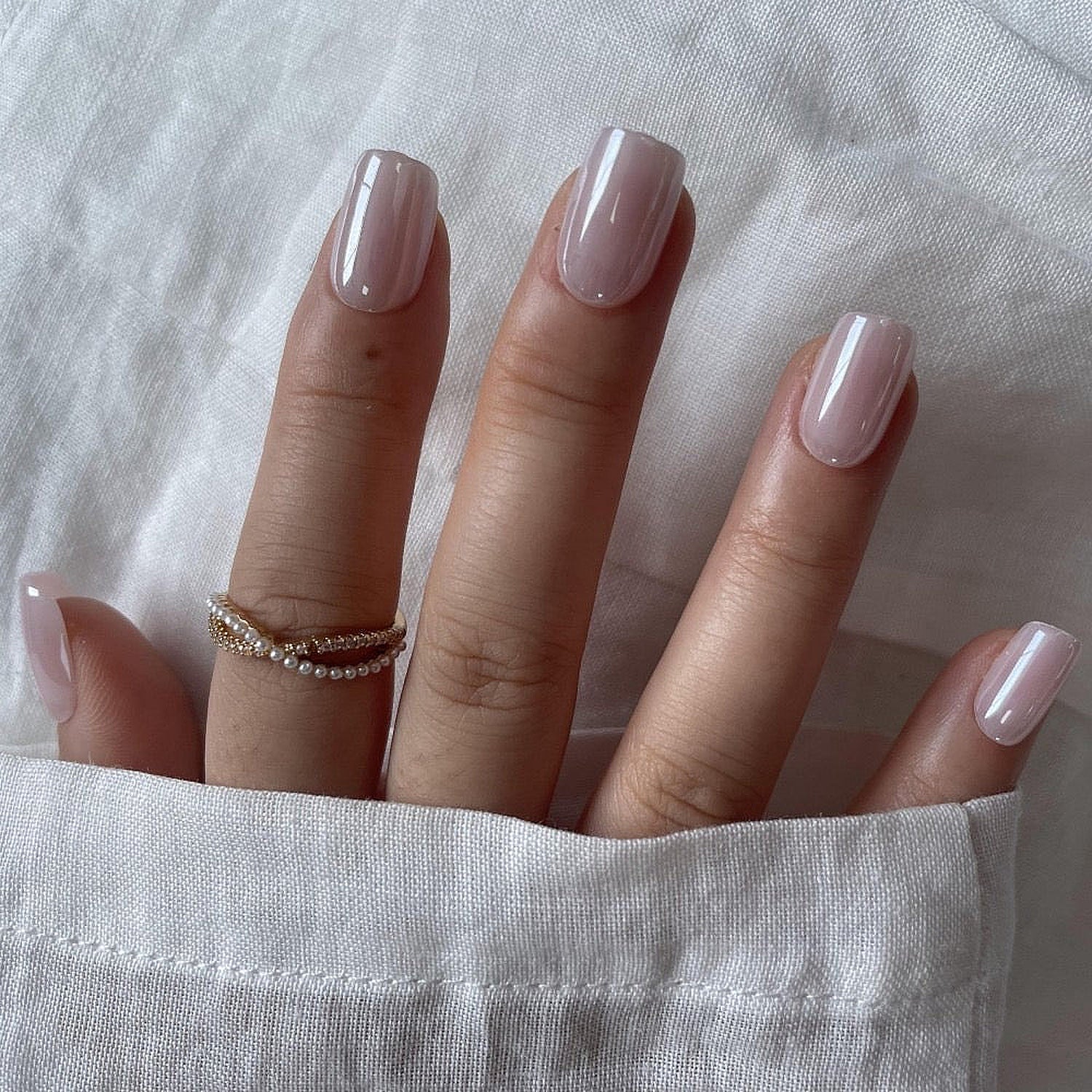 Luxury nude blush press-on nails glossy square India - HeyBabes