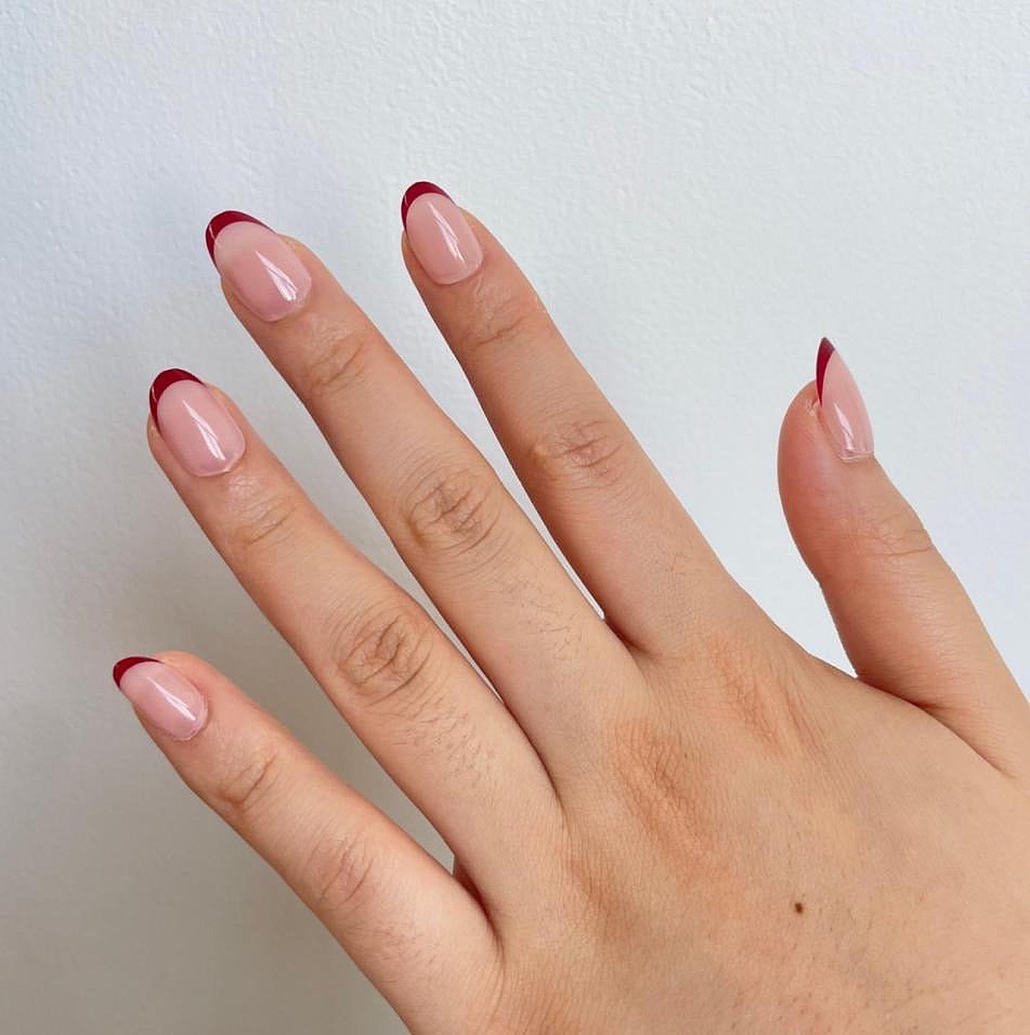 Red French Tip Press-On Nails – Almond Shape | 32 Nails Set full nail set 32 sizes in packaging